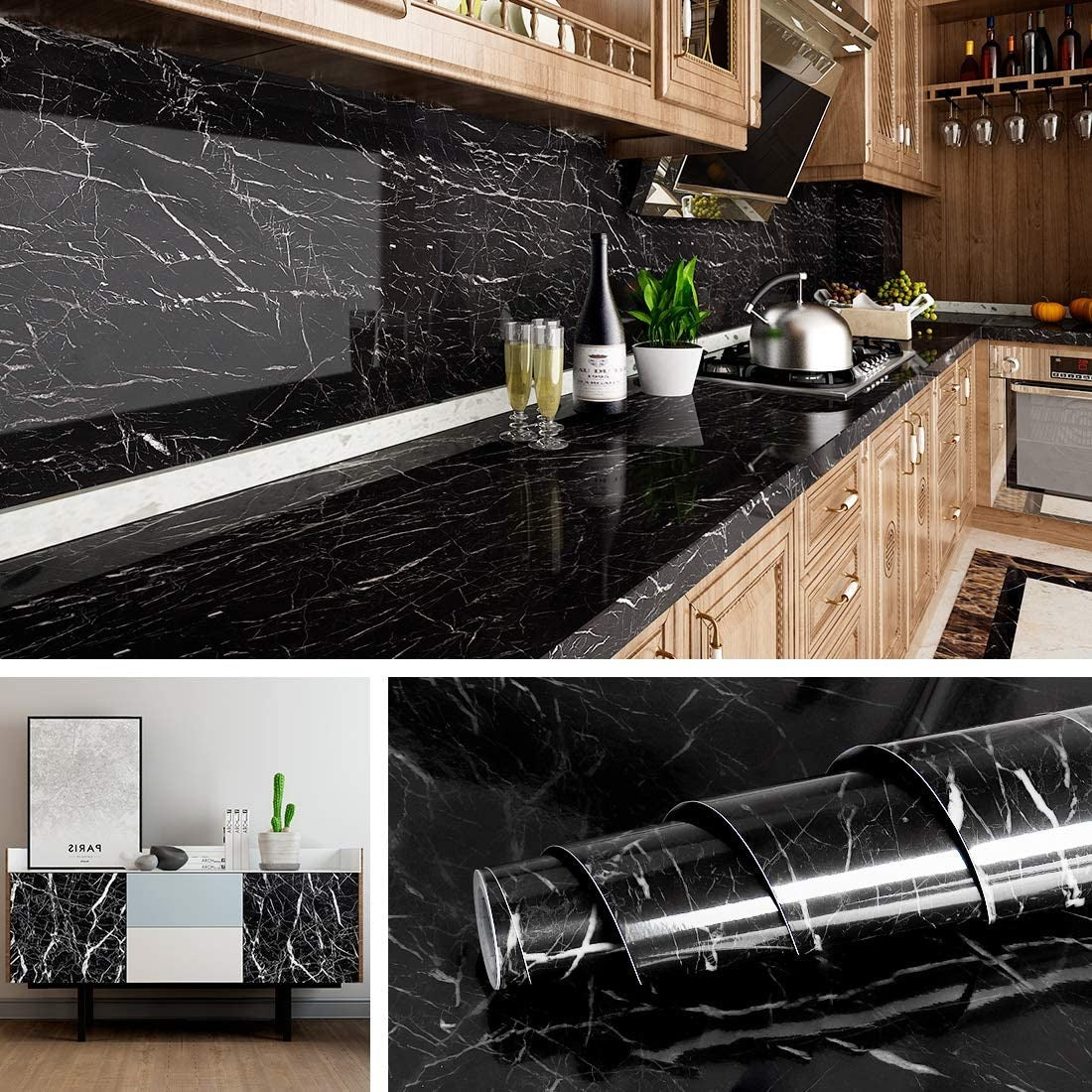 Self Adhesive Black Marble Sheet For Kitchen –