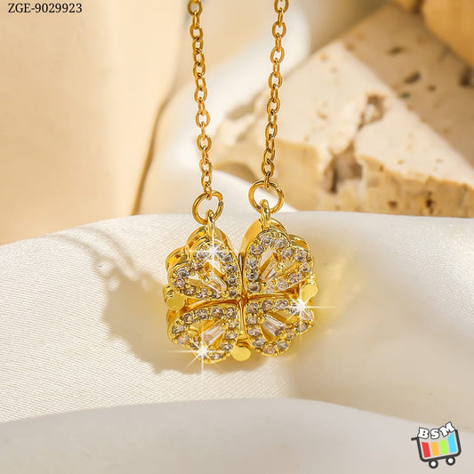 ZGE-923 Korean Magnetic 4 Leaf Clover Pendant Necklace- Golden.