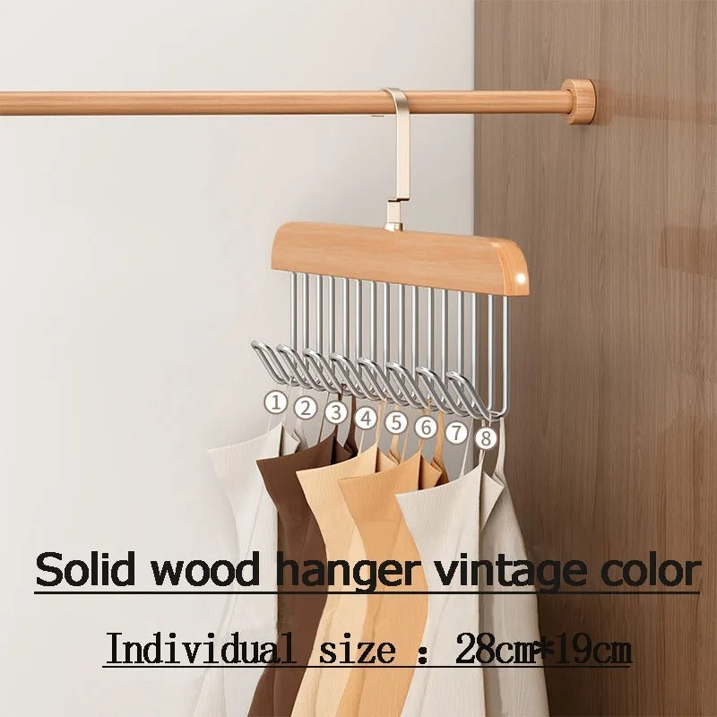8 Hooks Multi-function Wooden Caps, Belts, Tie Hanger – Strong No Trace Storage Rack.