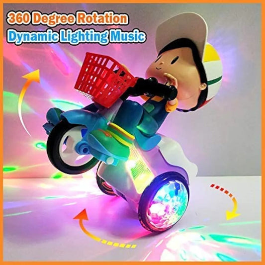 Musical Stunt Tricycle Toy Bike for Kids with 360° Rotation, 3D Flashing Lights, Music &amp; Bump and Go Action.