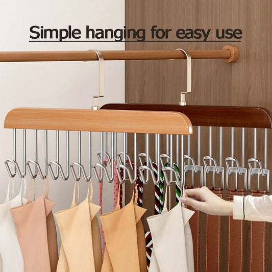 8 Hooks Multi-function Wooden Caps, Belts, Tie Hanger – Strong No Trace Storage Rack.