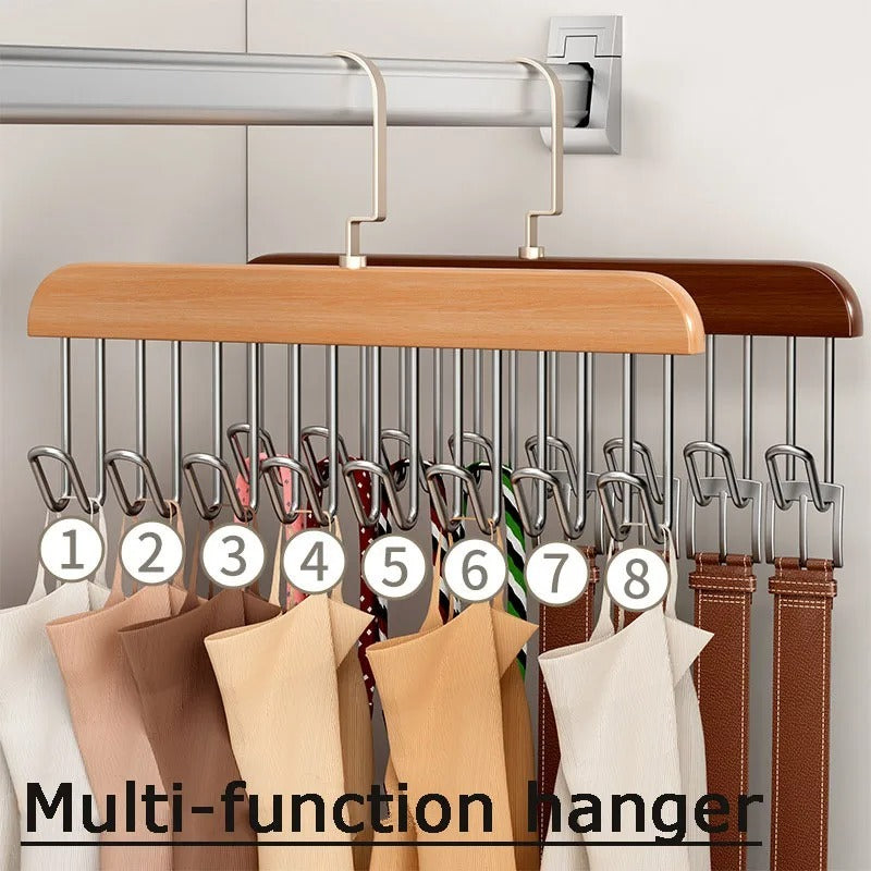 8 Hooks Multi-function Wooden Caps, Belts, Tie Hanger – Strong No Trace Storage Rack.
