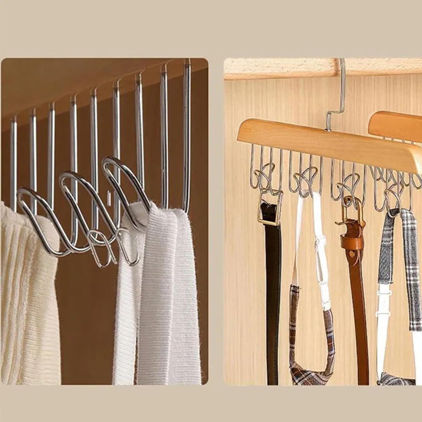 8 Hooks Multi-function Wooden Caps, Belts, Tie Hanger – Strong No Trace Storage Rack.