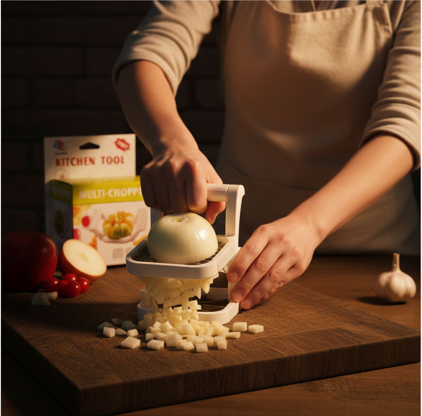 Multi-Chopper 3 in 1 Apple, Fruit &amp; Potato Slicer – Heavy-Duty Stainless Steel Cutter for Quick, Even Slicing | Kitchen Gadget for Fast Food Prep.