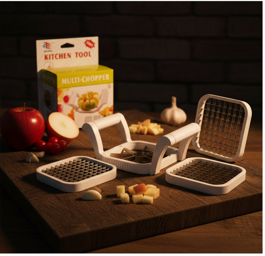 Multi-Chopper 3 in 1 Apple, Fruit &amp; Potato Slicer – Heavy-Duty Stainless Steel Cutter for Quick, Even Slicing | Kitchen Gadget for Fast Food Prep.