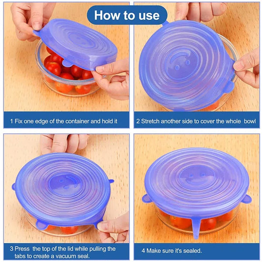 6pcs/set Silicone Lid Spill Stopper Universal Silicone Suction Lid-bowl Pan Silicone Cover Kitchen Pan Lids Cover Stoppers Tools.