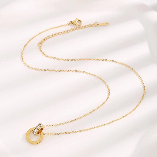 QCT-175 Roman Circle Stainless Steel Necklace – Elegant Jewellery, Stylish Accessory for Women.