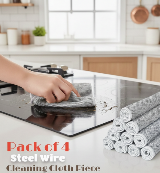 Pack of 4 Kitchen Steel Mesh Wire DishWasher Cleaning Cloth – Durable Dishwashing Scrubber Pads for Utensils, Pots, Pans &amp; Daily Kitchen Cleaning.