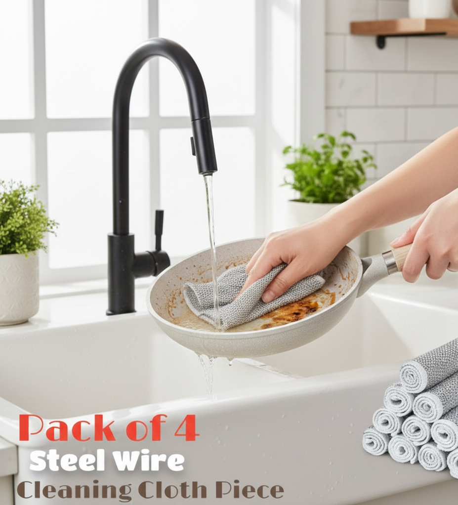 Pack of 4 Kitchen Steel Mesh Wire DishWasher Cleaning Cloth – Durable Dishwashing Scrubber Pads for Utensils, Pots, Pans &amp; Daily Kitchen Cleaning.
