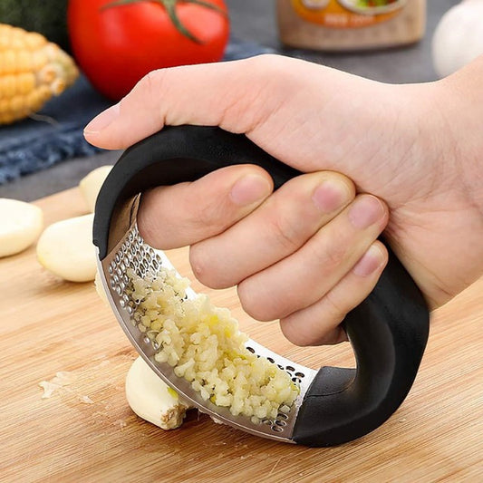 Manual Garlic Press Rocker with Handle – Stainless Steel Garlic Crusher, Squeezer, Slicer &amp; Mincer | Easy Handheld Chopper Kitchen Gadget Tool.