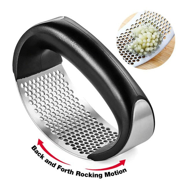 Manual Garlic Press Rocker with Handle – Stainless Steel Garlic Crusher, Squeezer, Slicer &amp; Mincer | Easy Handheld Chopper Kitchen Gadget Tool.