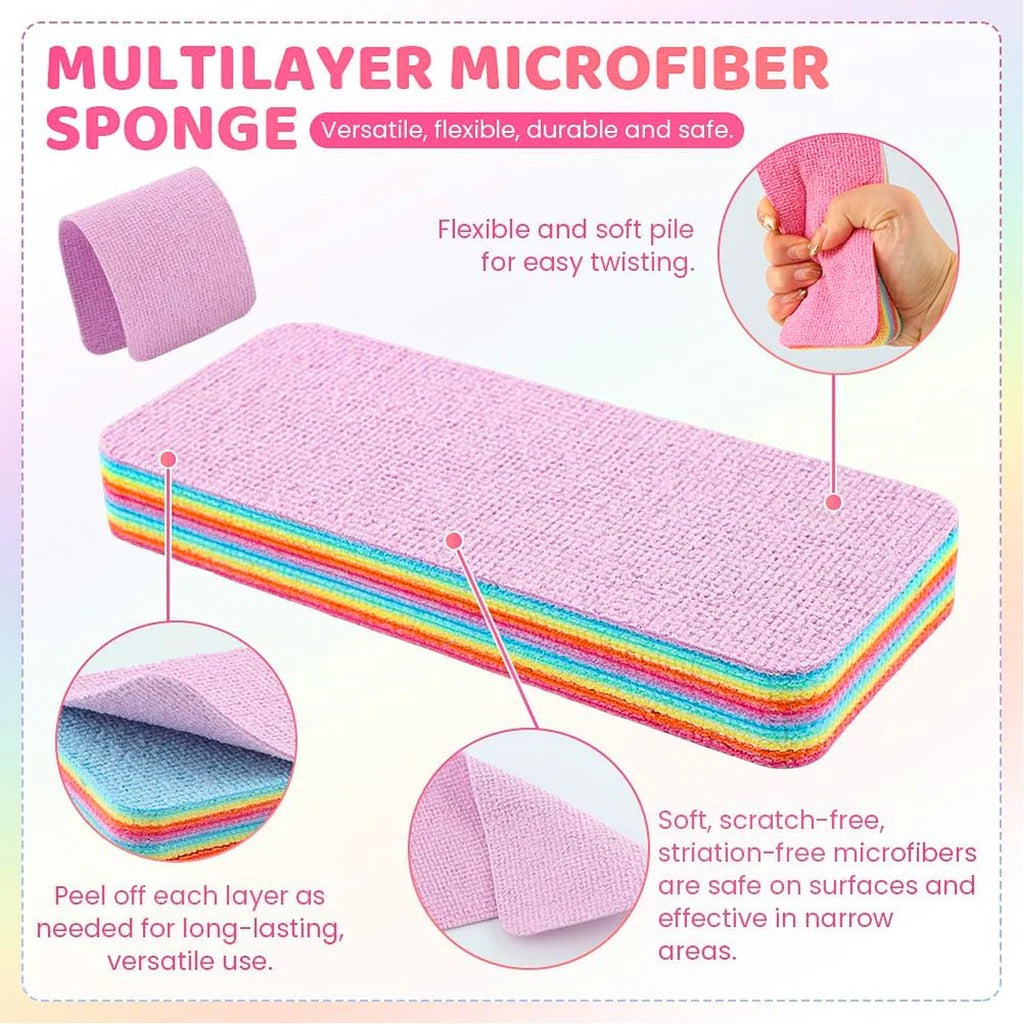 Multi-Purpose Microfiber Rainbow Sponge – 12 Layer Durable Cleaning Sponge for Kitchen &amp; Household Use.