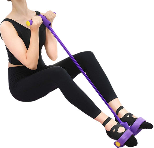 Foot Pedal Resistance Band – Elastic Sit-Up Pull Rope for Yoga &amp; Fitness | Tummy Trimmer (Random Colors).