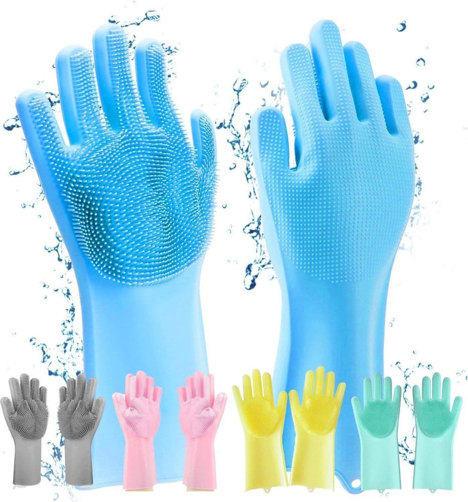 Magic Silicone Dish washing Gloves – Reusable Rubber Cleaning Gloves with Built-In Scrubber for Kitchen & Household Use (Random color)