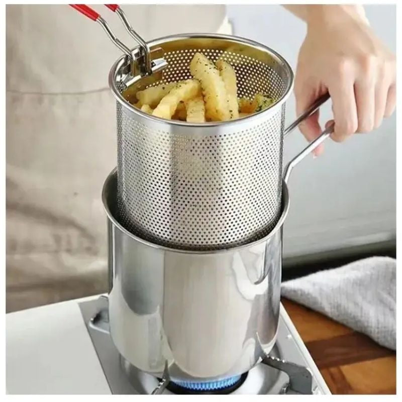 Stainless Steel Deep Fryer Pot with Strainer