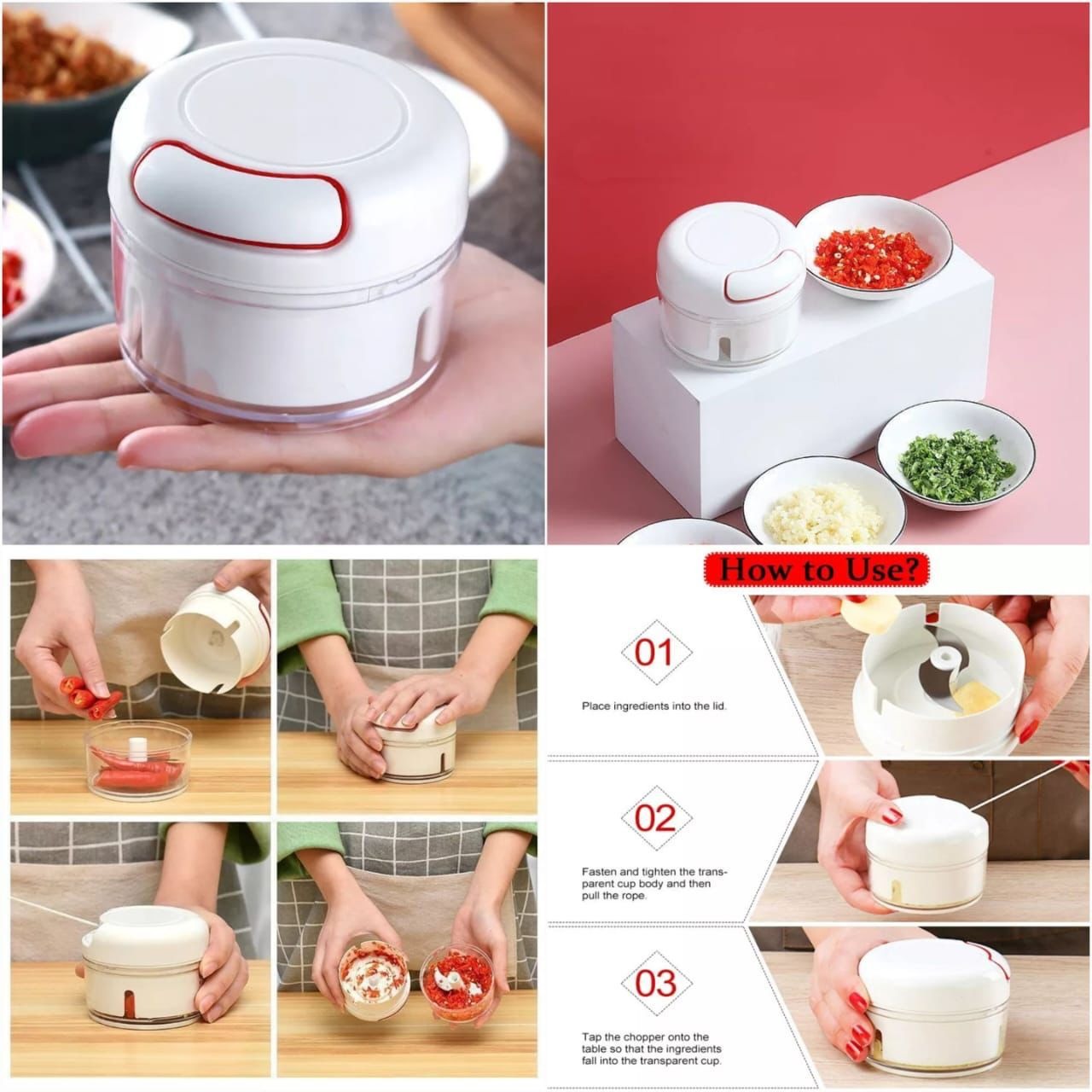 Mini Food Chopper – Hand-Powered Meat Grinder, Mincer, Mixer &amp; Blender