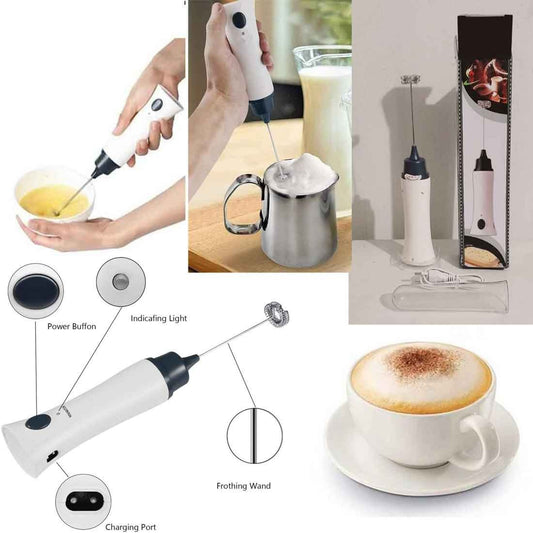 Rechargeable Electric Coffee Frother & Milk Beater – Handheld Foam Maker with Stainless Steel Whisk, USB Charging, and Powerful Motor