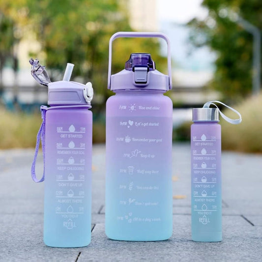 Sports Water Bottles 3 Pcs Set With Leak Proof Flip Top Lid .