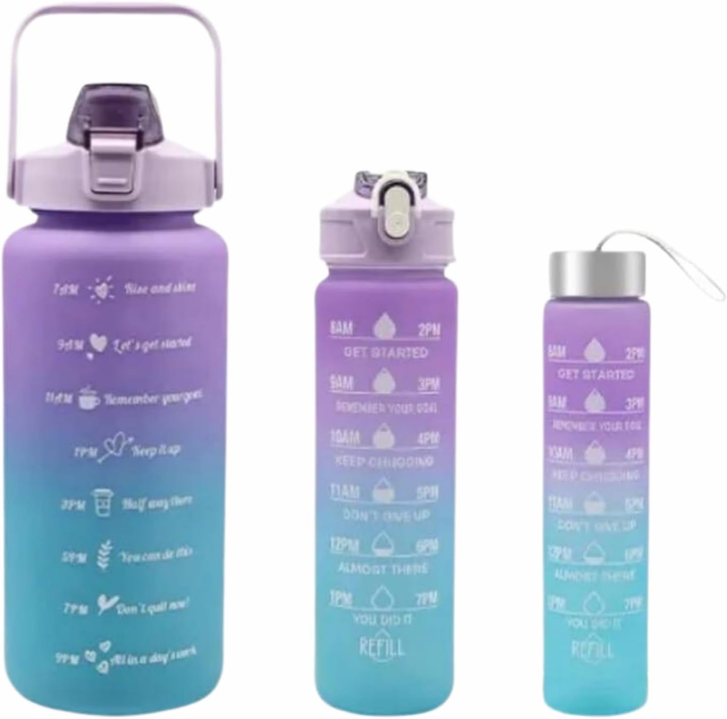 Sports Water Bottles 3 Pcs Set With Leak Proof Flip Top Lid .