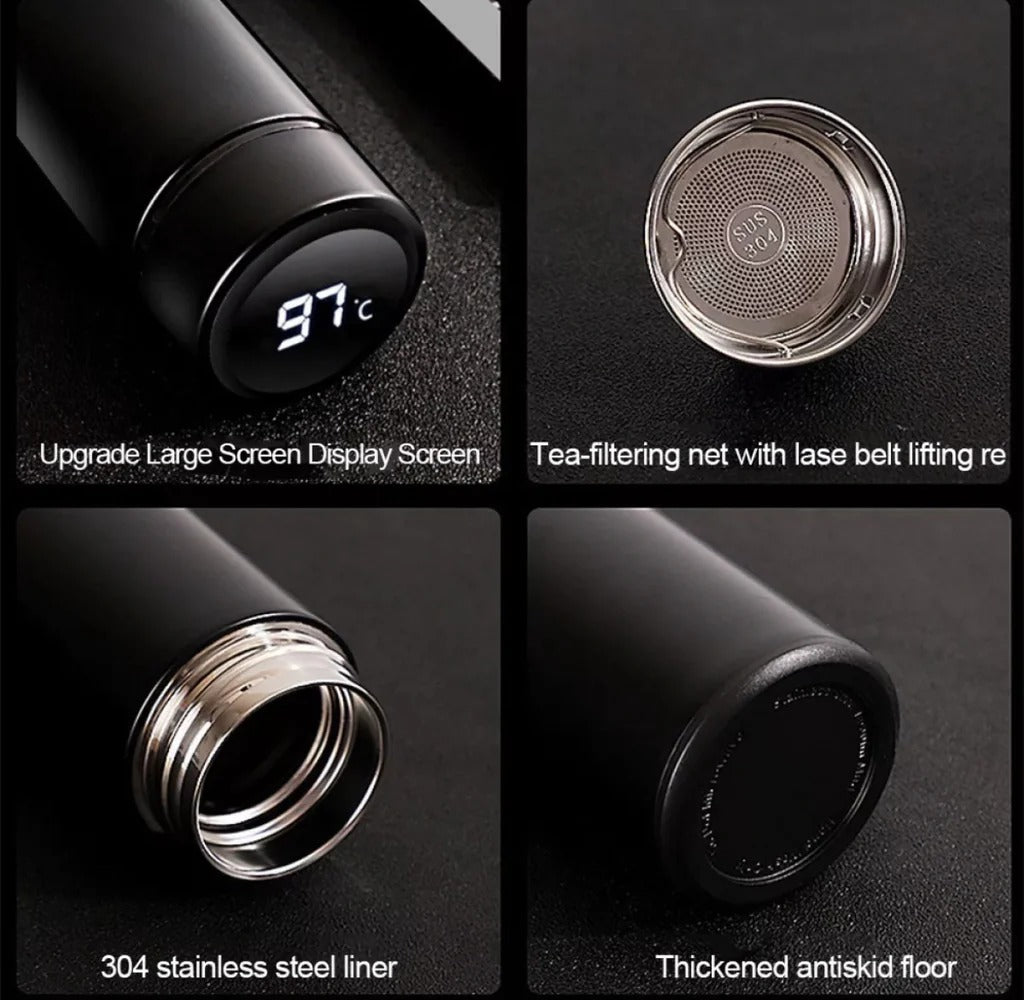 steel water bottle. Smart LED Stainless Steel Hot and Cold Bottle - 500ml Thermos Flask