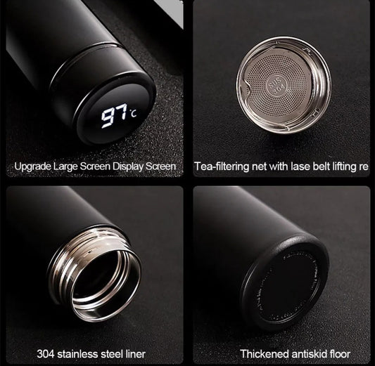 steel water bottle. Smart LED Stainless Steel Hot and Cold Bottle - 500ml Thermos Flask