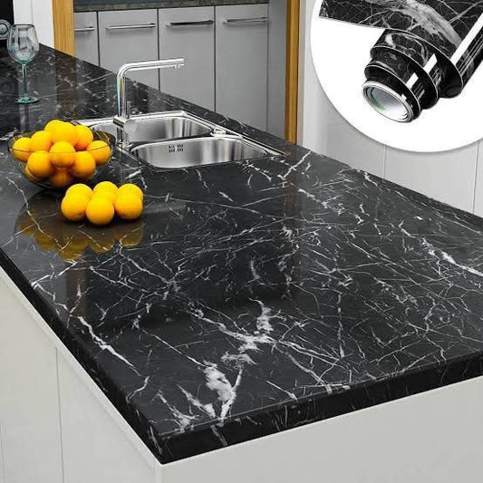 Self Adhesive Black Marble Sheet For Kitchen –