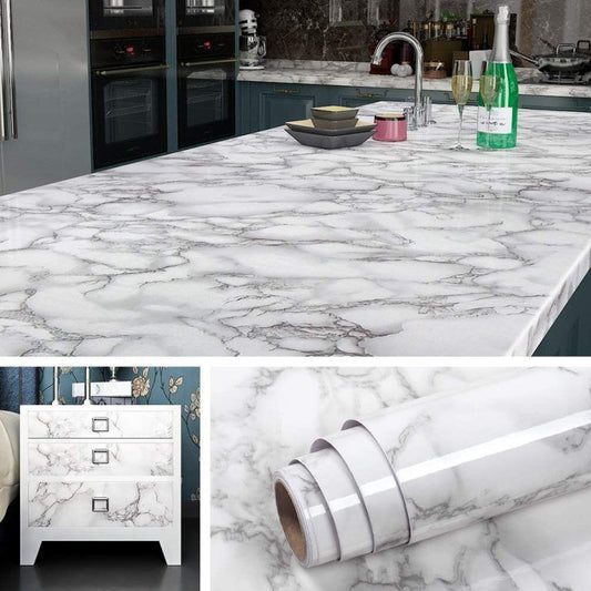 Self Adhesive White Marble Sheet For Kitchen –