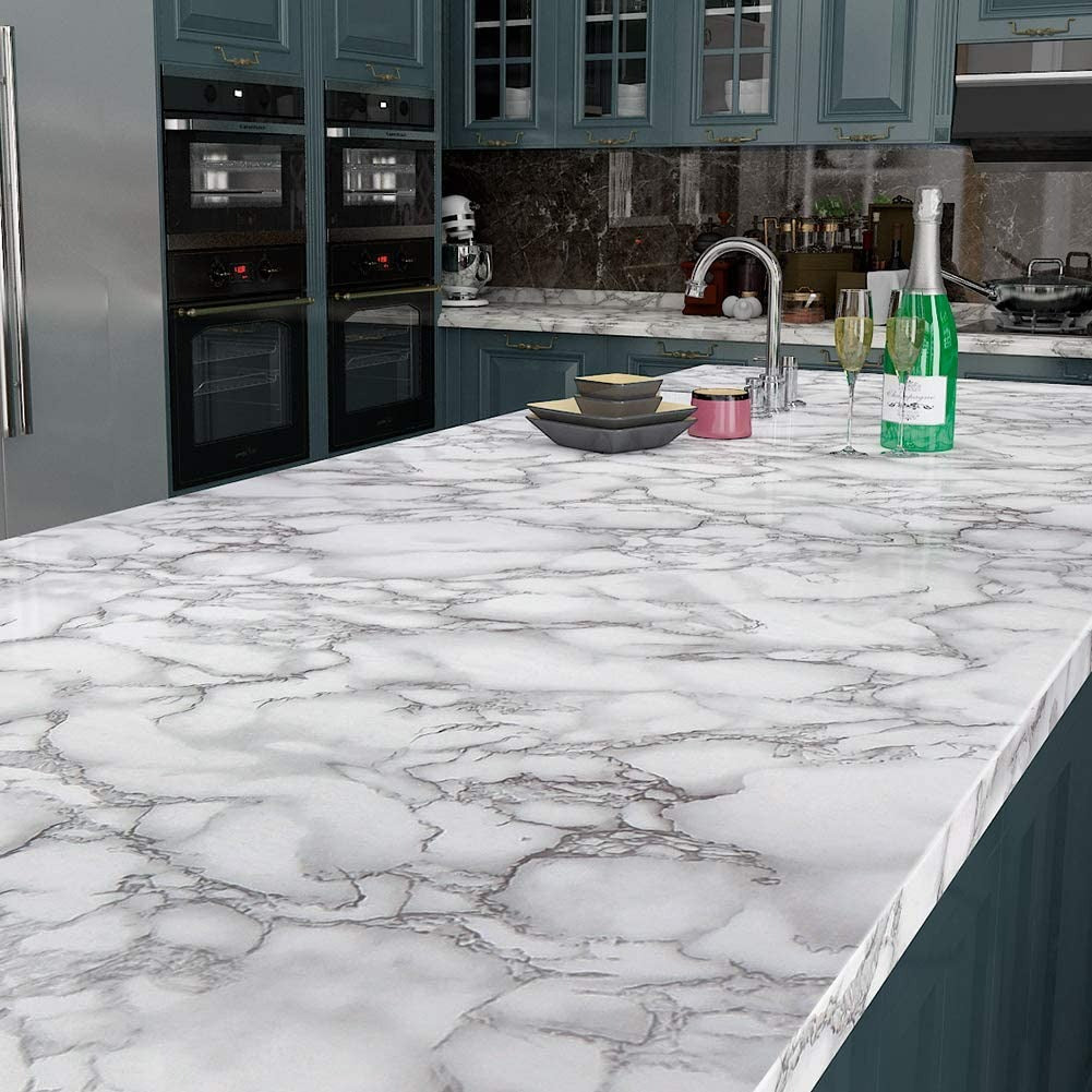 Self Adhesive White Marble Sheet For Kitchen –