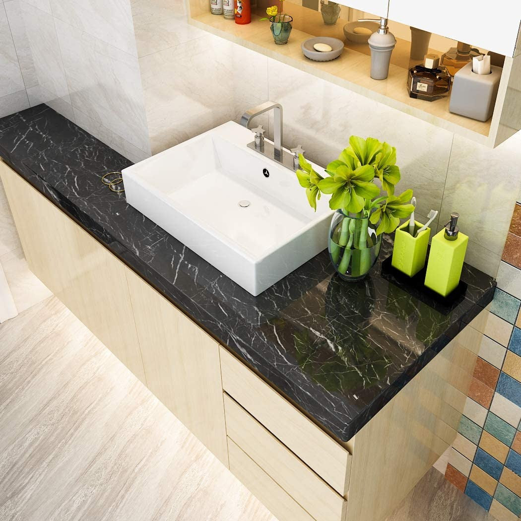 Self Adhesive Black Marble Sheet For Kitchen –