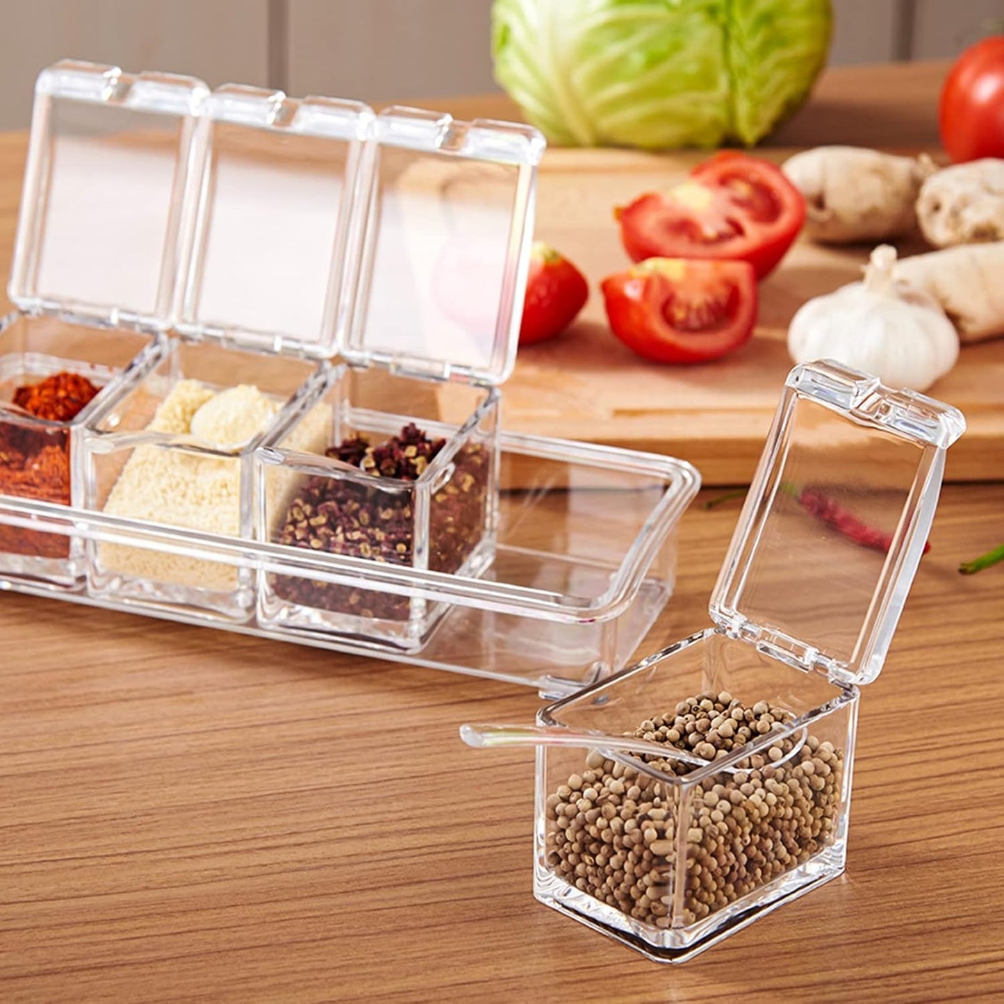 Crystal Seasoning Box With 4 Compartments And Spoons