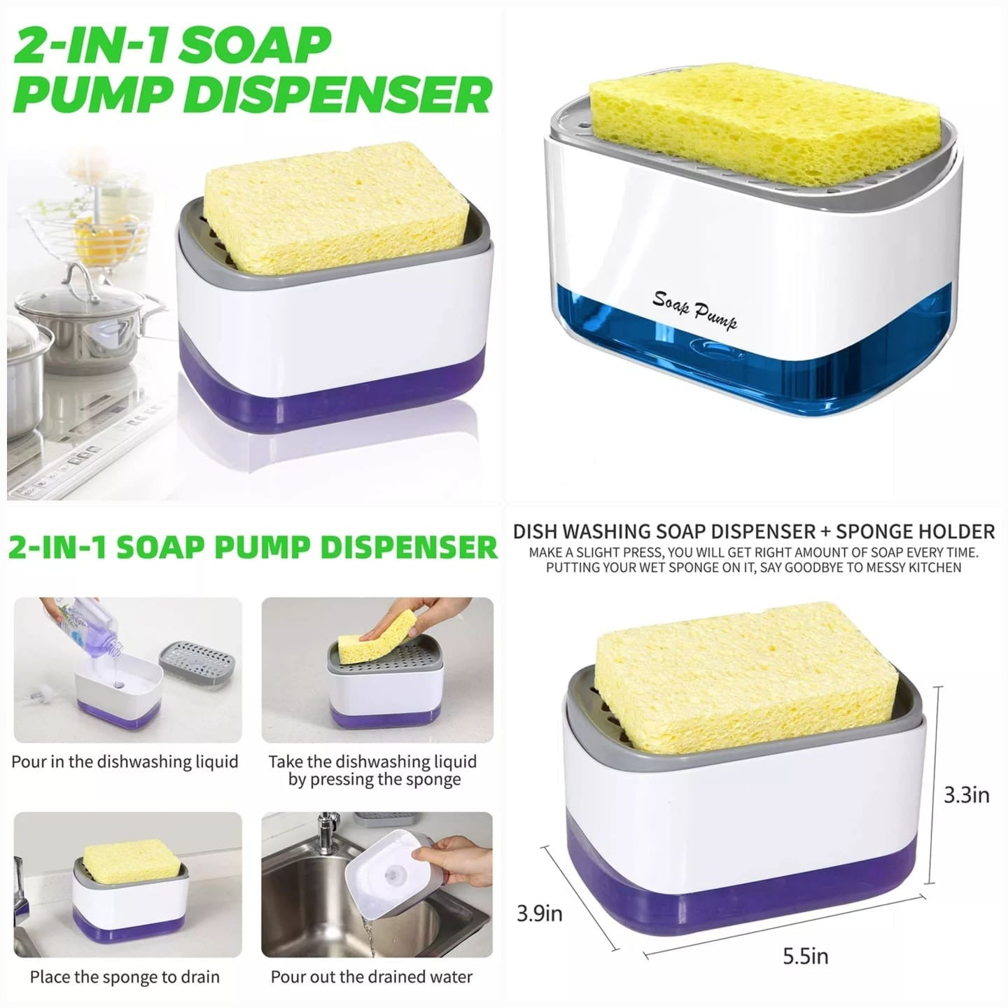 New Soap Pump Dispenser with Sponge | 2-in-1