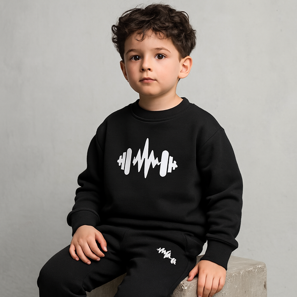 Black Batman Printed Fleece Winter Kids Tracksuit