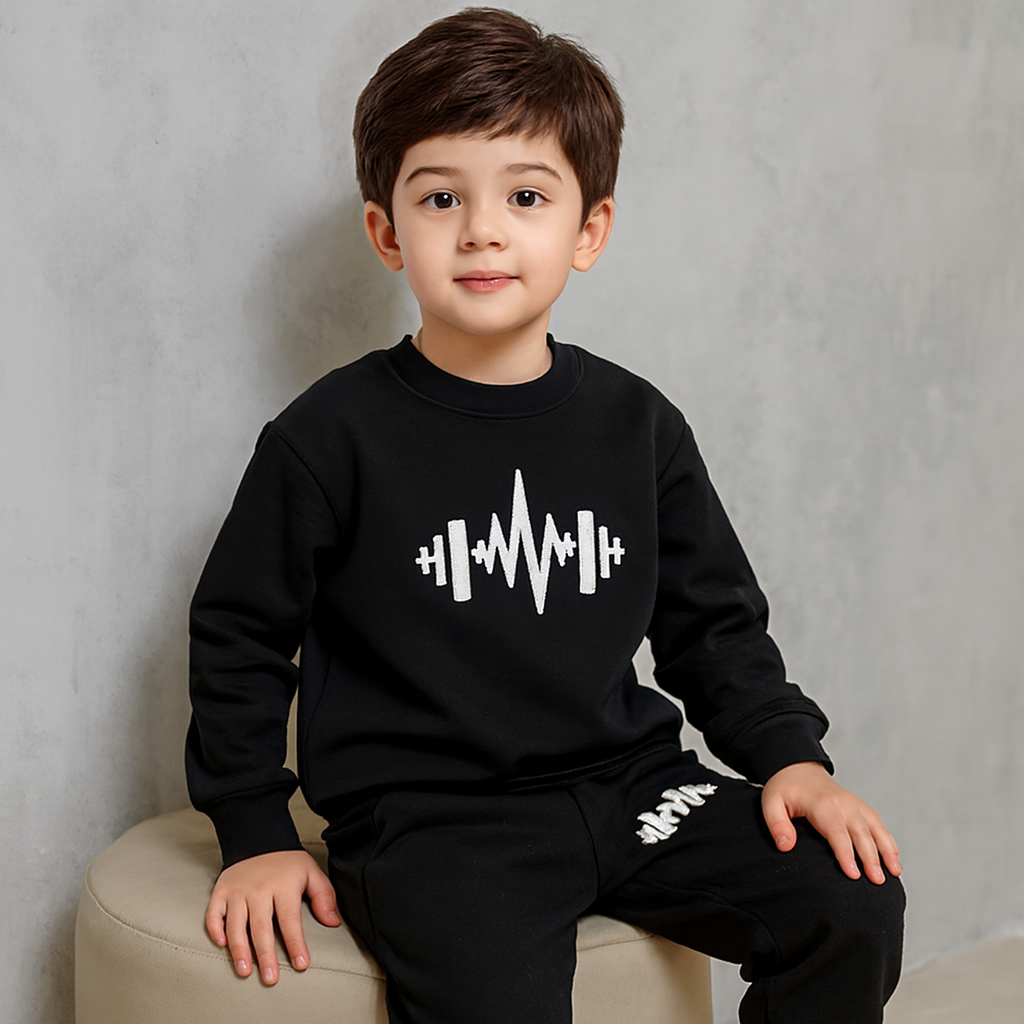 Black Batman Printed Fleece Winter Kids Tracksuit
