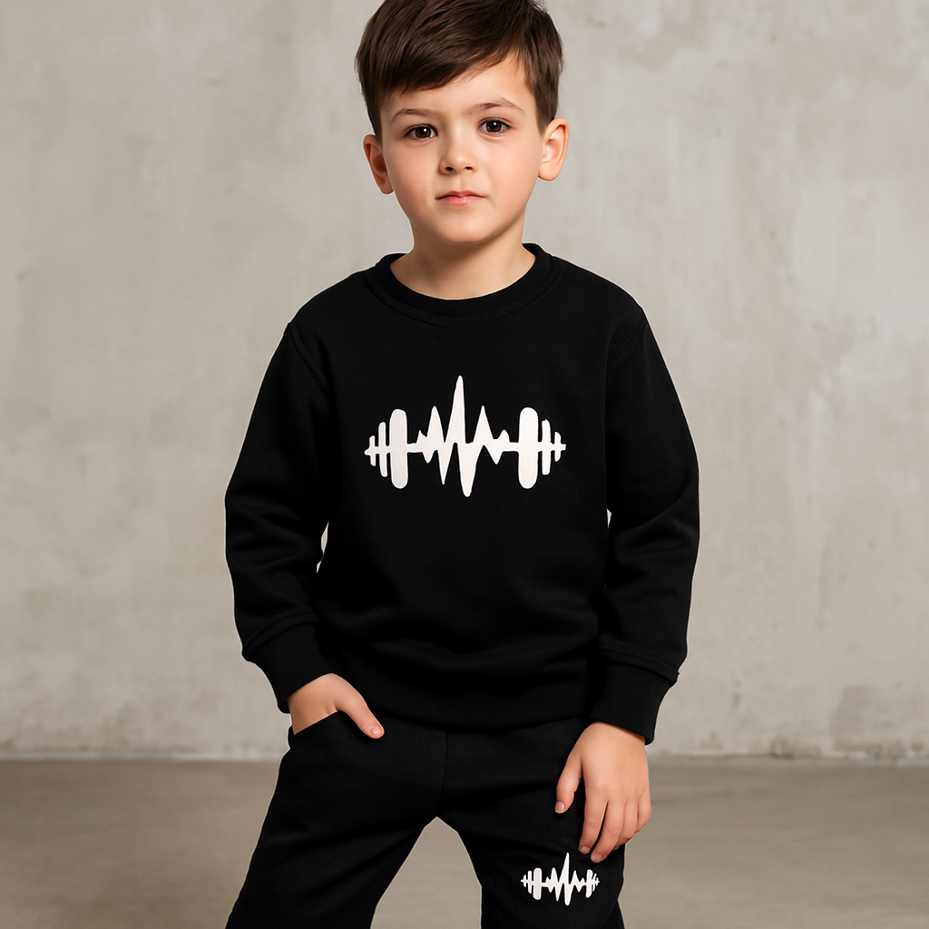 Black Batman Printed Fleece Winter Kids Tracksuit