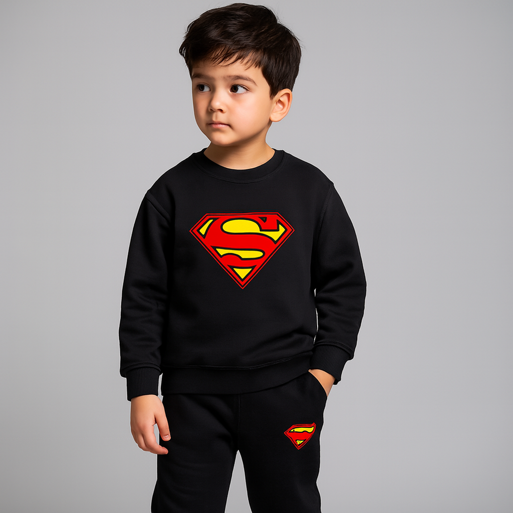 Black Batman Printed Fleece Winter Kids Tracksuit