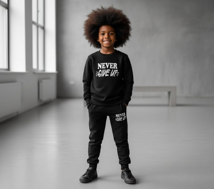 Kids Missi Printed Black &amp; Black Tracksuit Set+ Kids “Never Give Up” Printed Black &amp; Black Tracksuit Set&nbsp; + Kids Navy Blue Ghost Skull Printed Tracksuit Set