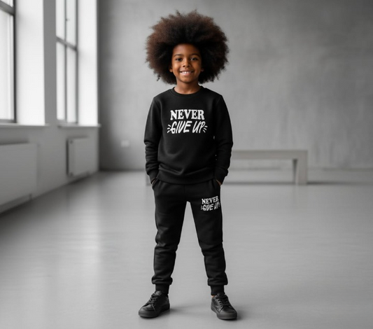 Kids Missi Printed Black &amp; Black Tracksuit Set+ Kids “Never Give Up” Printed Black &amp; Black Tracksuit Set&nbsp; + Kids Navy Blue Ghost Skull Printed Tracksuit Set