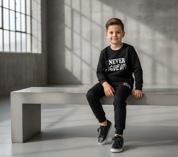 Kids Missi Printed Black &amp; Black Tracksuit Set+ Kids “Never Give Up” Printed Black &amp; Black Tracksuit Set&nbsp; + Kids Navy Blue Ghost Skull Printed Tracksuit Set