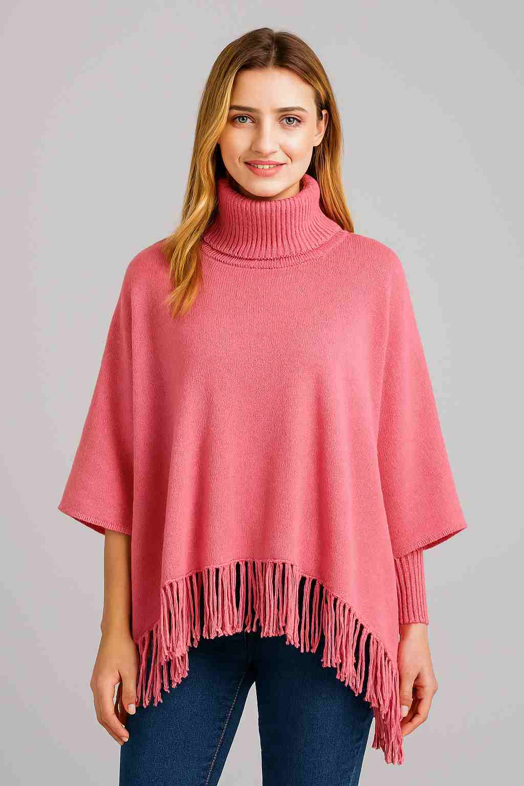 Winter Fleece Poncho with High Neck, Tassel Design &amp; Adjustable Short Sleeves – For Girls/Princess Free Sizes.