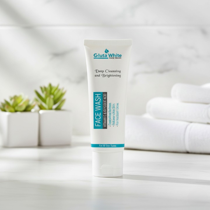 100ML - Gluta White Face Wash Deep Cleansing And Brightening With Vitamin C And Glycolic Acid Detoxifies Refines And Rejuvenates Skin For Radiant Glow (Without Box).