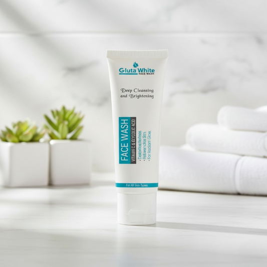 100ML - Gluta White Face Wash Deep Cleansing And Brightening With Vitamin C And Glycolic Acid Detoxifies Refines And Rejuvenates Skin For Radiant Glow (Without Box).