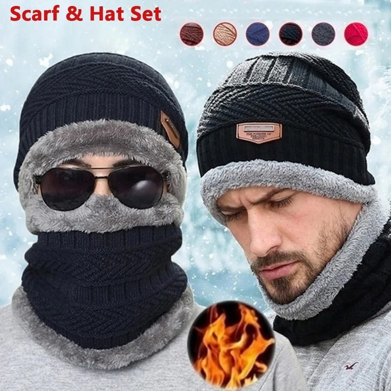 Winter Beanie Hat For Men Fleece Scarf Women Knitted Hat Warm Cap Thick Wool Neck Warmer Scarf Balaclava Mask Skullies Beanies (Random Color).