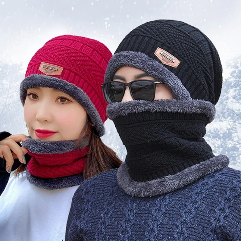 Winter Beanie Hat For Men Fleece Scarf Women Knitted Hat Warm Cap Thick Wool Neck Warmer Scarf Balaclava Mask Skullies Beanies (Random Color).