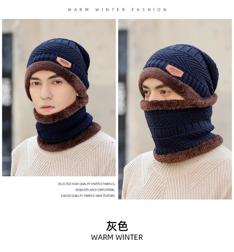 Winter Beanie Hat For Men Fleece Scarf Women Knitted Hat Warm Cap Thick Wool Neck Warmer Scarf Balaclava Mask Skullies Beanies (Random Color).