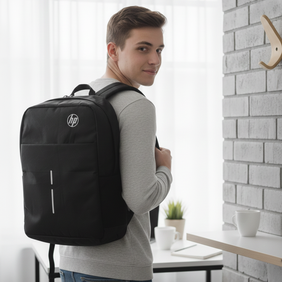 HP Lightweight Water Resistant Laptop Backpack Black Durable Quality Reliable Utility Comfortable Carry Stylish Design.