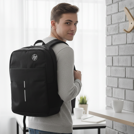 HP Lightweight Water Resistant Laptop Backpack Black Durable Quality Reliable Utility Comfortable Carry Stylish Design.