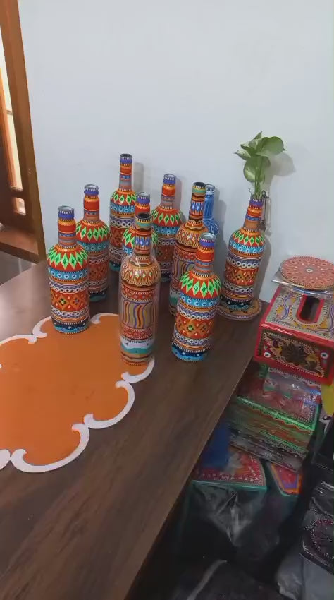 Traditional Truck Art Decorative Glass Bottle Vase